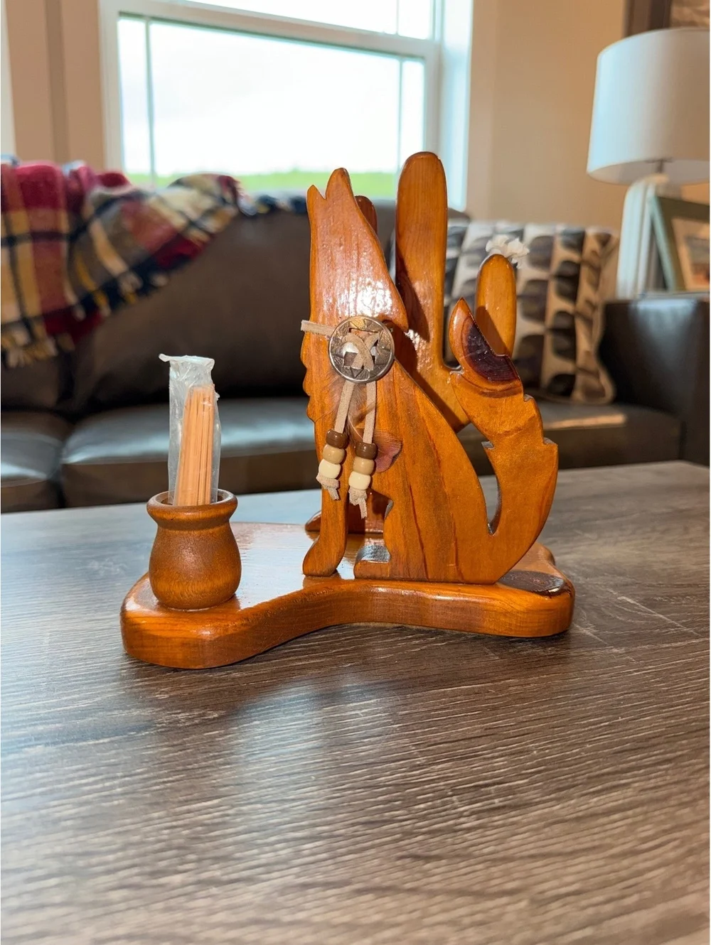 Terry Buckley Handcrafted Wood Coyote Napkin Toothpick Holder Tucson Arizona